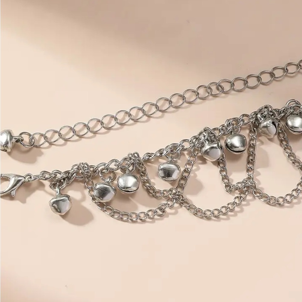 Silver Bell Charm Layered Anklet - Picture 2 of 5